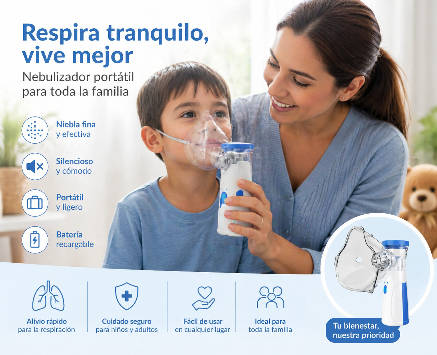 Nebulizador Mesh Portátil USB 0.5ML Blanco - Imagen 2