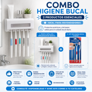 Combo Higiene Bucal Familiar – Organizador con Vasos + Kit Dental 4 Piezas