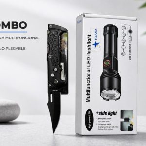Combo Outdoor y Emergencia – Linterna LED Multifuncional + Cuchillo Plegable Multiuso