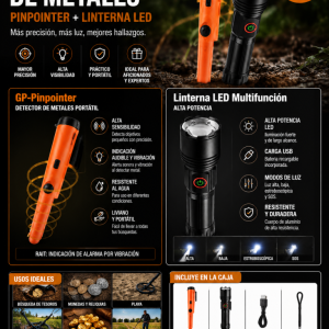 Kit Detector de Metales + Linterna LED Recargable